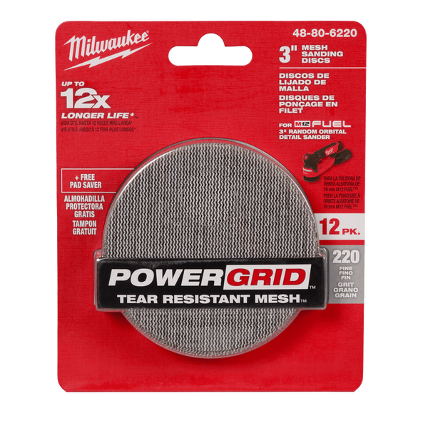 75mm (3") 220 Grit POWERGRID™ H&L Mesh Sanding Discs 12PK + Pad Saver, , hi-res