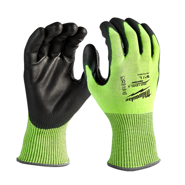 Milwaukee Hi-Vis Cut 4(D) PU Dipped Gloves Hi-Vis_Cut_Level_4_Gloves ...