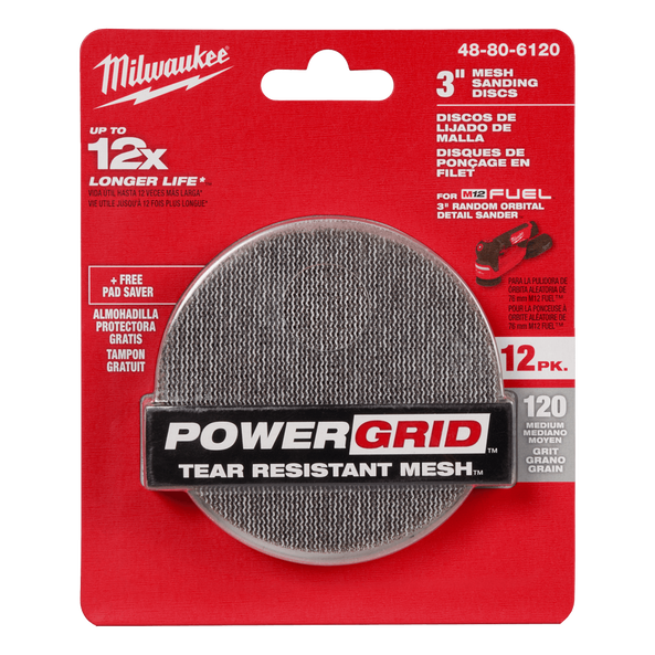 75mm (3") 120 Grit POWERGRID™ H&L Mesh Sanding Discs 12PK + Pad Saver, , hi-res