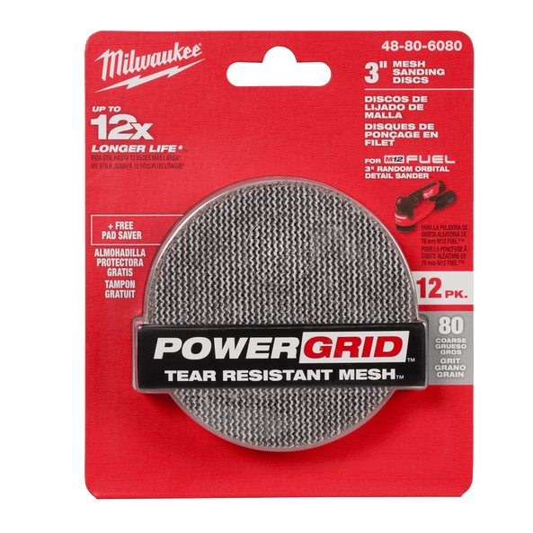 75mm (3") 80 Grit POWERGRID™ H&L Mesh Sanding Discs 12PK + Pad Saver, , hi-res