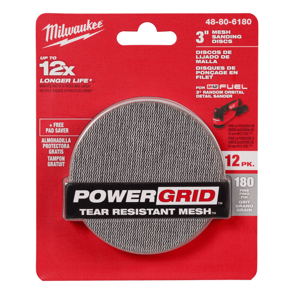 75mm (3") 180 Grit POWERGRID™ H&L Mesh Sanding Discs 12PK + Pad Saver, , hi-res